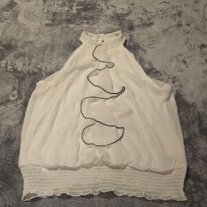 A. Byer Cream Halter Blouse with Black Trim